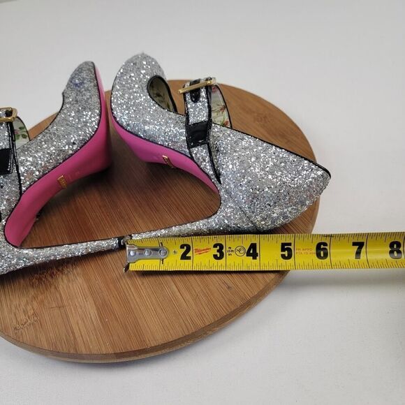 Gucci Calfskin Glitter Slyvie Mary Jane Pumps Argento Women Heels EU 38 US 7.5 - Picture 10 of 13